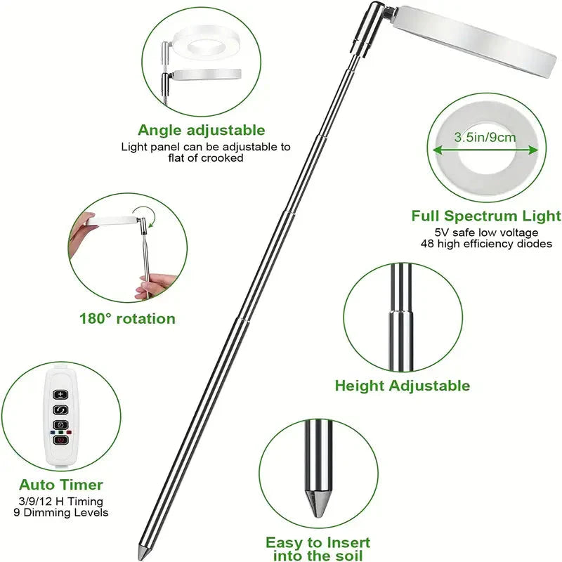 Full Spectrum LED Halo Plant Light With Stand Height Adjustable Auto Timer